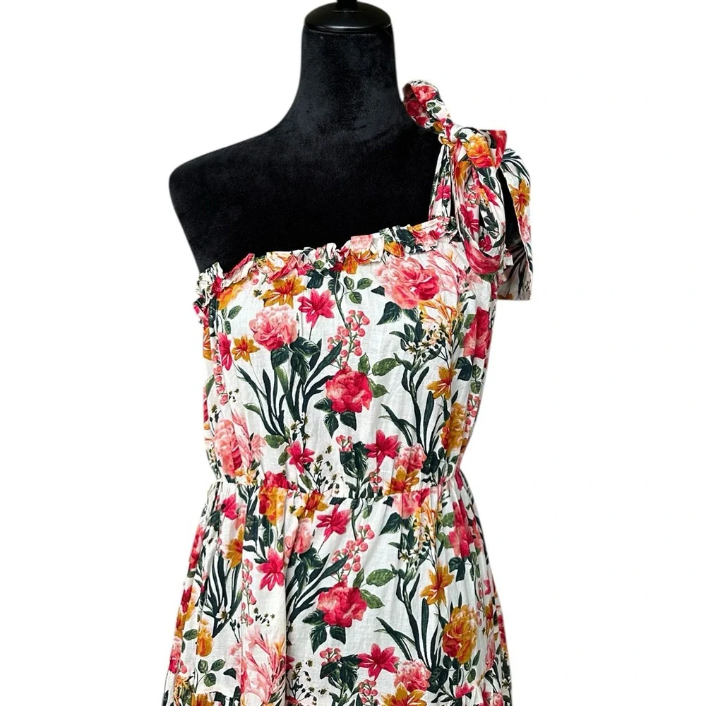 J CREW One Shoulder Beach Maxi Dress In Vintage Floral Size S Tiered Semi Sheer - Picture 4 of 12